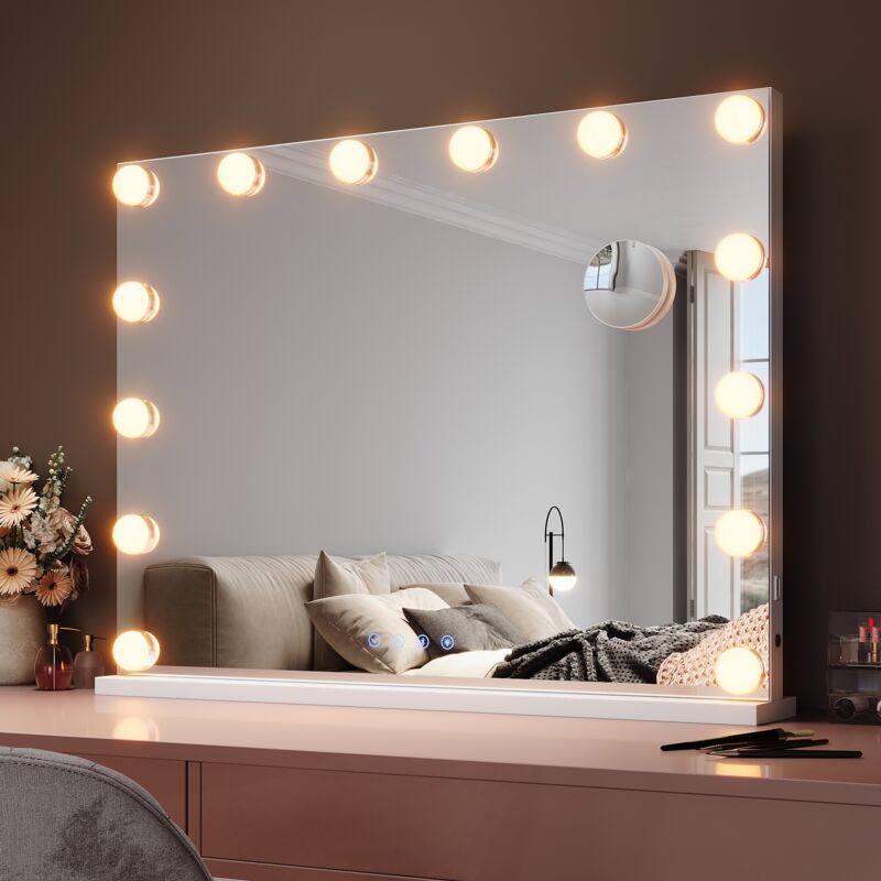 Sirhona - Miroir Mural Miroir Maquillage 80x60cm avec haut-parleur Bluetooth et ampoule led Mirror Hollywood 3 couleurs luminosité réglable miroir
