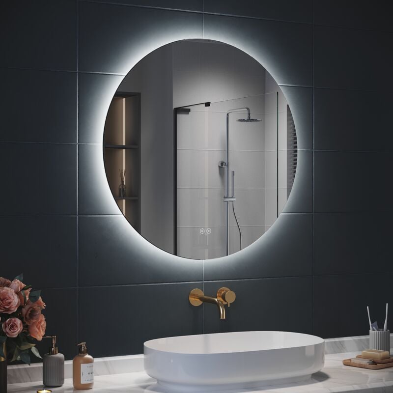 Miroir Rond Salle de Bain led Miroir Lumineux Salle de Bain avec Eclairage Intégré, 3 températures de Couleur, Anti-buée, 80cm - Sirhona