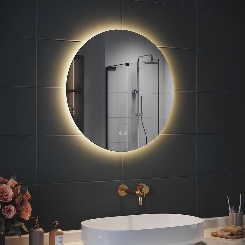 Miroir Rond Salle de Bain led Miroir Lumineux Salle de Bain avec Eclairage Intégré, 3 températures de Couleur, Anti-buée, 60cm - Sirhona