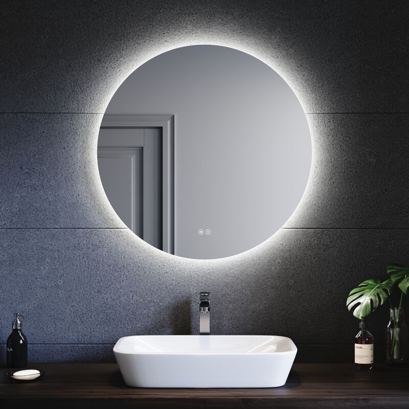 Miroir Rond Salle de Bain led Miroir Lumineux Salle de Bain avec Eclairage Intégré, 3 températures de Couleur, Anti-buée, 80cm - Sirhona
