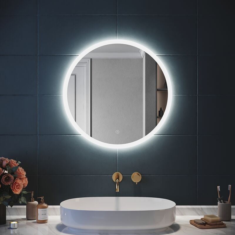 Miroir Rond Salle de Bain led Miroir Lumineux Salle de Bain avec Eclairage Intégré, Anti-buée, 60cm - Sirhona
