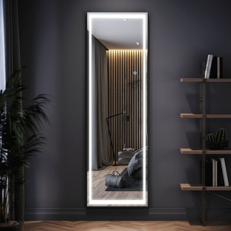Miroir sur pied 150 x 40cm Miroir sur Toute la Longueur,Miroir led avec éclairage sur Pied ou Mural,3 Couleurs Réglable,Miroir de Sol,Chambre à
