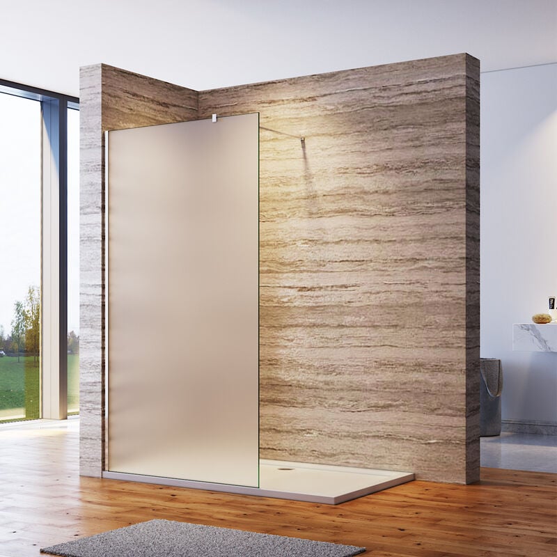 Walk In Parois de douche avec stabilisateur en verre 8 mm entièrement satiné y compris nano-revêtement 110x200 cm - Sonni