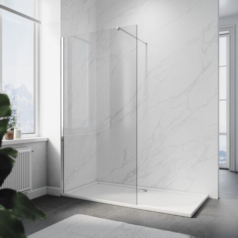 SIRHONA Paroi de Douche 110x200 cm Noir Walk-in Panneau Fixe,Verre Trempé de Sécurité Nano 8 mm,Ecran en Verre Facile à Nettoyer