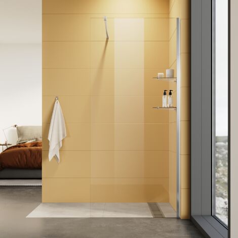 SIRHONA Paroi de Douche à l'italienne Réglable 80 x 200 cm Verre 8mm anticalcaire Transparent avec 2 étagères en verre et une Barre de Stabilisation 100 cm