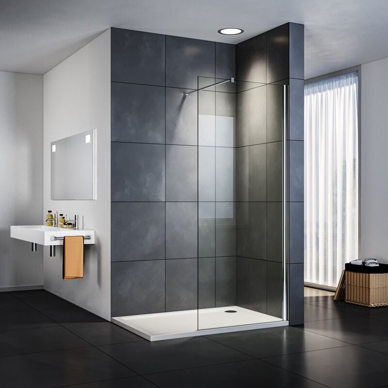 Sirhona - Porte de douche 90x 200 cm verre 8mm nano échelle transparente avec barre stabilisatrice 100 cm unidirectionnelle
