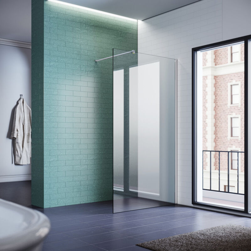 Sirhona - Porte de douche 110x 200 cm verre 8mm nano échelle transparente avec barre stabilisatrice 100 cm unidirectionnelle