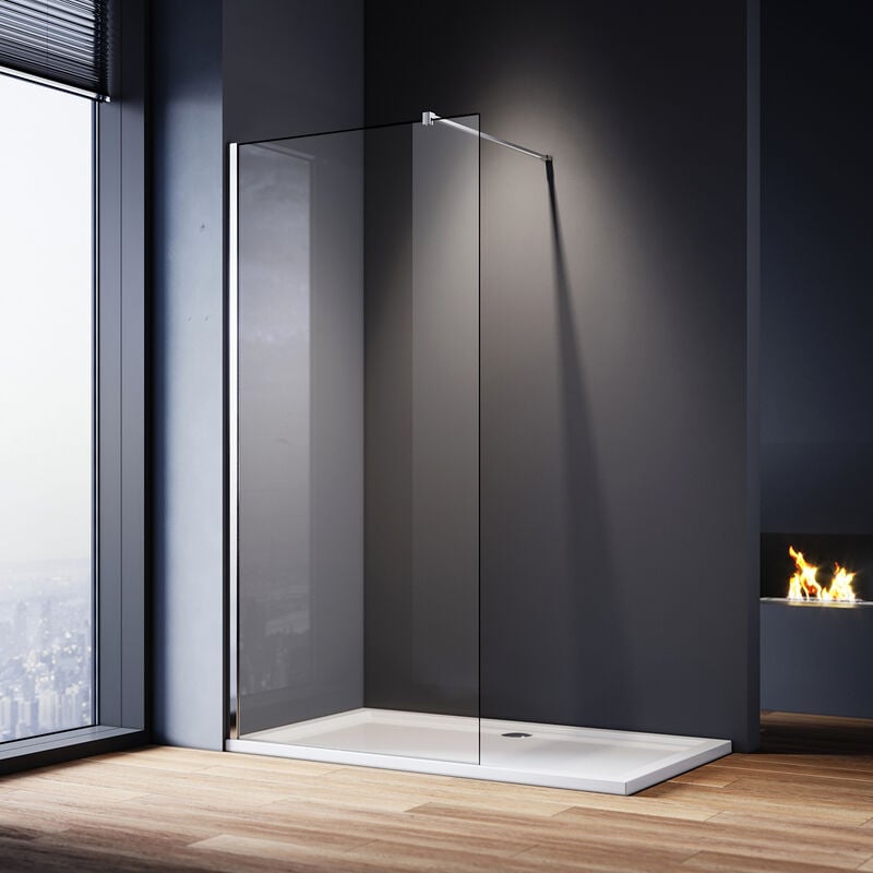 Porte de douche 120 x 200 cm verre 8mm nano échelle transparente avec barre stabilisatrice 100 cm unidirectionnelle - Sirhona