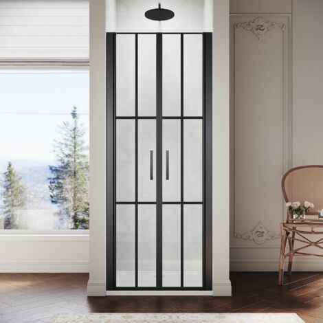 SIRHONA Porte de douche battante noire porte de douche rotative 180° verre trempé 5mm anti-calcaire 90x195cm