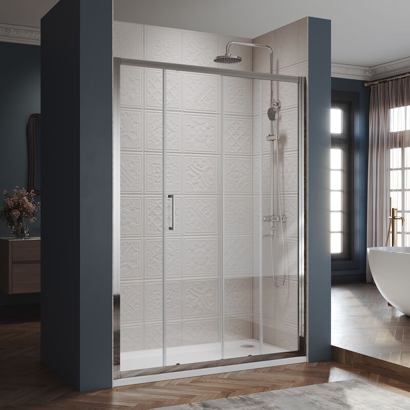 Porte de douche Coulissante Extensible, en verre sécurit de 6mm, Paroi de douche 170x185 cm - Sirhona