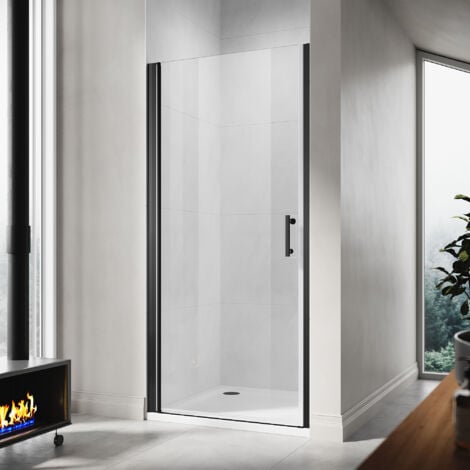 SIRHONA Porte de douche pivotante sans cadre Porte de cabine de douche réversible en verre de sécurité 5mm Noir 90cm