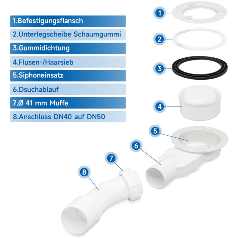 Siphon de douche, Ø11870 écoulement rapide et nettoyage facile Bac à déchets pour cabine de douche - Sirhona