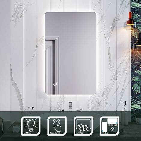 SIRHONA Specchio Parete LED da Bagno Impermeabile IP44 700 x 500 mm Parete LED Specchio con Interrutore di Controllo Touch