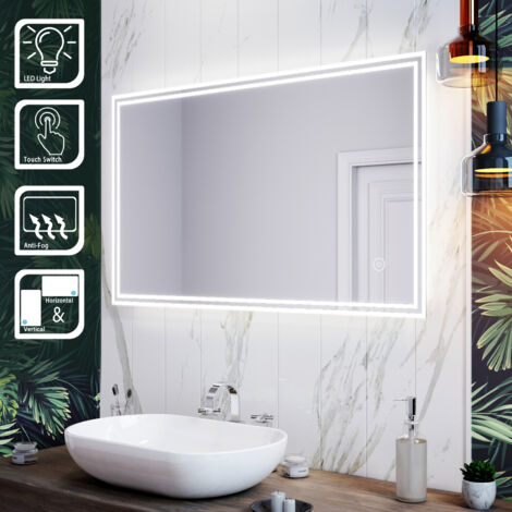 SIRHONA Specchio da Bagno a LED da Muro Specchio Parete con Interruttore Touch e Anti Appannamento Specchio da Parete Moderno Rettangolo Impermeabile IP44 100x60cm