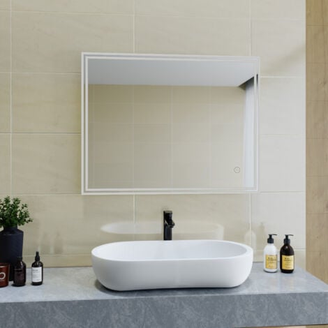 SIRHONA 70x90cm Specchio da Bagno a LED da Muro Specchio Parete con Interruttore Touch, Specchio da Parete Moderno Rettangolo Impermeabile IP44