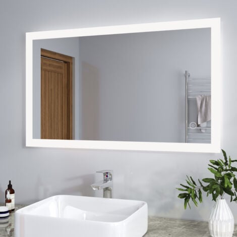 SIRHONA Specchio da Bagno Luce LED, Specchio Bagno Illuminato 100 x 60 cm con Touch Control e Anti Appannamento, Specchio da Parete Moderno Impermeabile IP44 - Rettangolo