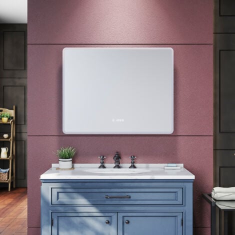 SIRHONA 900x700 mm Specchio da Bagno Specchi da Parete Cosmetici a LED, Antiappannamento con Illuminazione a LED Interruttore Tattile e Presa per Rasoio