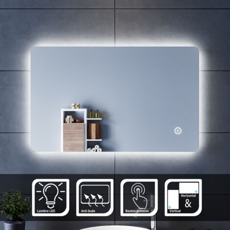 SIRHONA Specchio LED da Bagno  Specchio Parete da Muro con Interruttore Touch e Anti Appannamento Specchio da Parete Moderno Impermeabile IP44 80x50cm