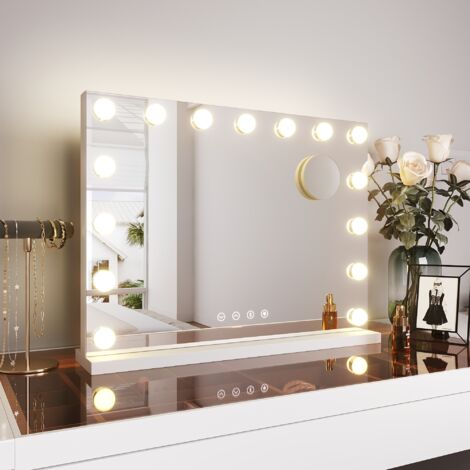 SIRHONA Specchio Make up con funzione di ricarica Bluetooth e USB. Con lente d'ingrandimento 10x e luce regolabile a 3 colori 58×46 cm