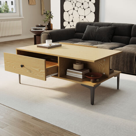 SIRHONA Table basse fixe avec tiroir Table basse rectangulaire Table basse avec étagère Meubles couleur bois, 100x55x40 cm