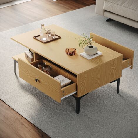 SIRHONA Table basse fixe avec tiroir Table de salon Sturdy and Sturdy Construction Meubles couleur bois, 100x55x40 cm