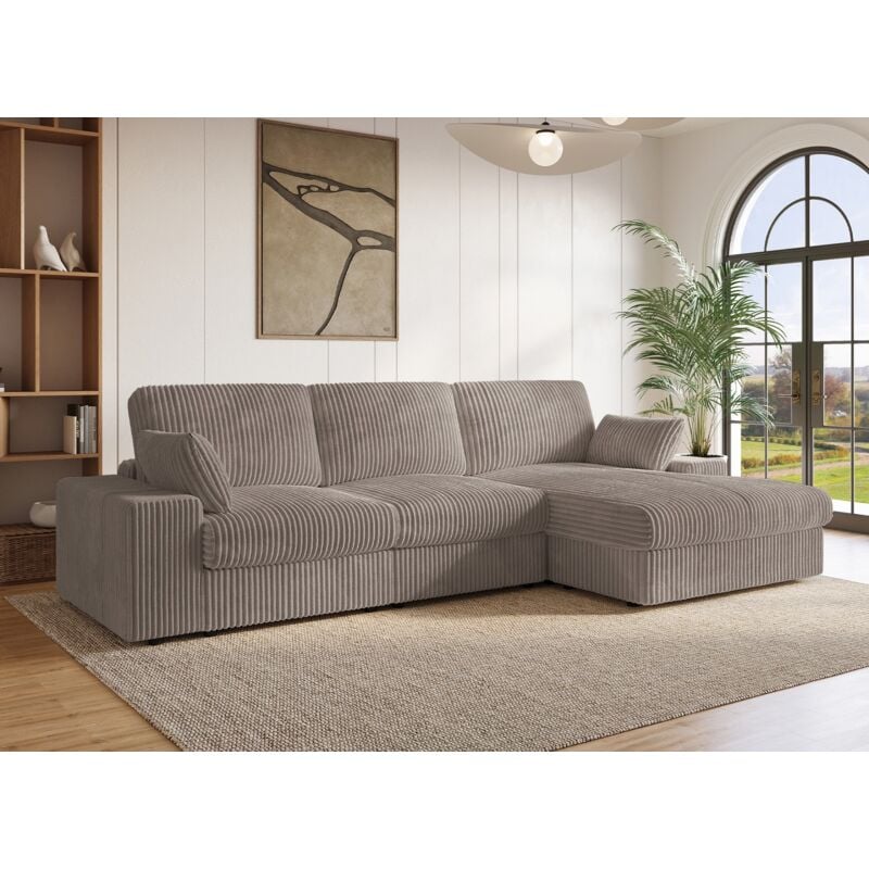 Deco In Paris - sirina - Canapé d'angle réversible en gros côtelé doux taupe sirina