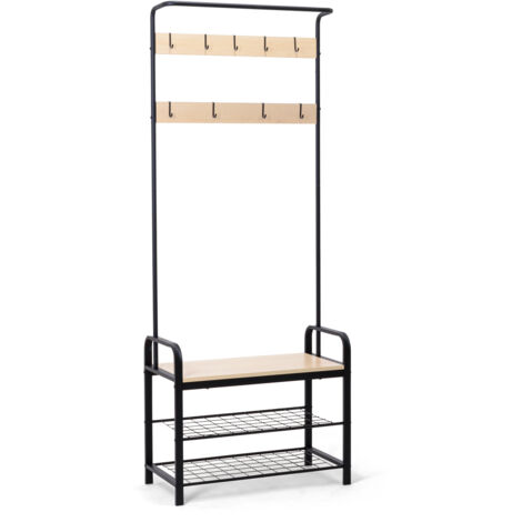 Panca Scarpiera In Metallo Mondeer - Nero, 80x30x50 Cm, Con Cuscino In Ecopelle, 2 Ripiani Regolabili, Portata 180 Kg
