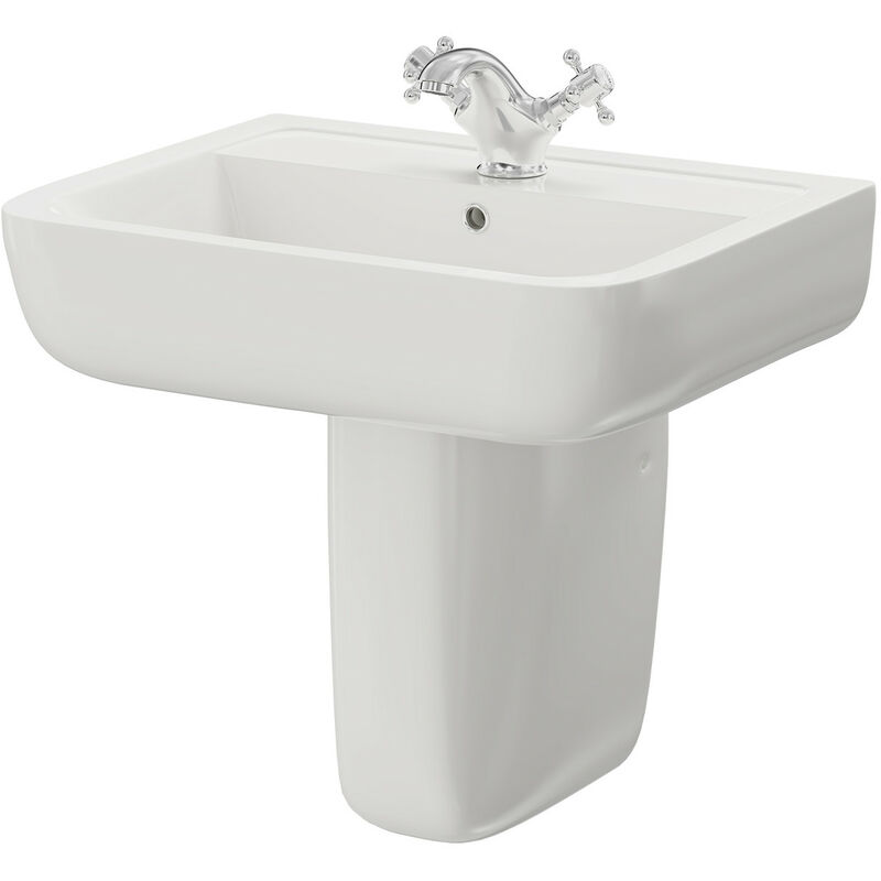 Sirus 520mm Basin with 1 Tap Hole and Semi Pedestal - White - Wholesale Domestic