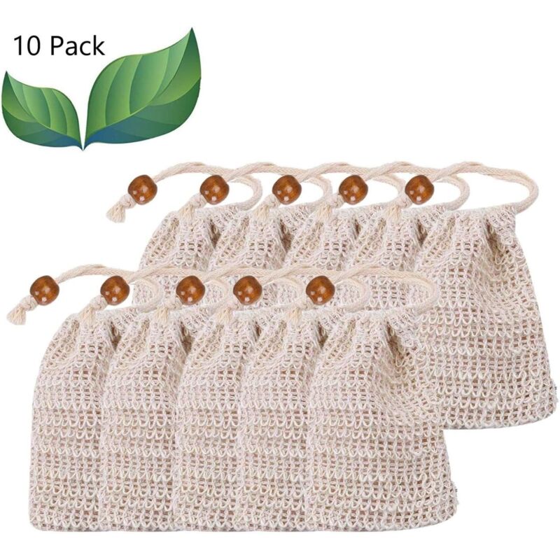 Image of ZVD - Sisal Soap Bags 10 Natural soap sachets with foaming soap storage pocket for foaming, drying, exfoliating, massage soap