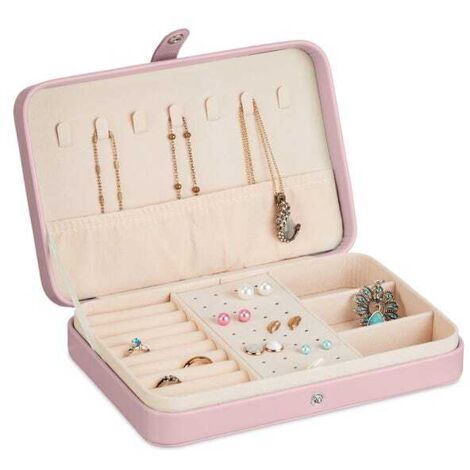 Sistema de almacenamiento práctico para anillos y cadenas, ideal para viajes, 4,5 x 21 x 14,5 cm (alto x ancho x profundidad), color rosa.