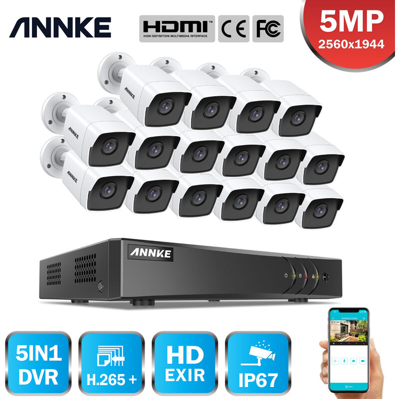 

ANNKE Home 5MP 16CH H.265 Pro Sistema de cámara de seguridad con cable DVR con cámaras HD de 5MP para videos al aire libre Kits de videovigilancia 16