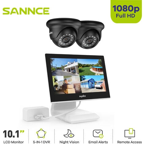 Sistema de cámara de seguridad SANNCE 4CH HD DVR con cámaras 1080P Monitor LCD de 10.1 "para kits de CCTV para interiores y exteriores 2 cámaras - Sin HDD