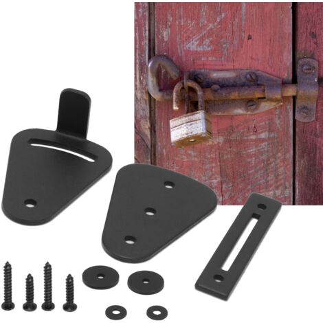 Sistema de cierre para puertas de granero – Pintado en negro – Sistema de seguridad con riel guía – Fabricado en acero al carbono, paquete completo con tornillos y accesorios