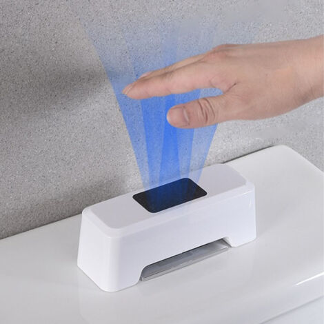 Sistema de descarga de inodoro sin contacto con sensor infrarrojo externo – tiempo de respuesta de 0,25 s, ABS, recargable por USB, 1800 mAh, 2 pilas AAA para el sensor