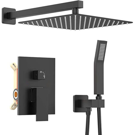 Sistema de ducha de 8 pulgadas con cabezal de ducha de alta presión, cabezal de ducha de mano, kit de grifo decorativo para bañera y válvula de grifo de ducha de 3 funciones, juego de ducha negro mate