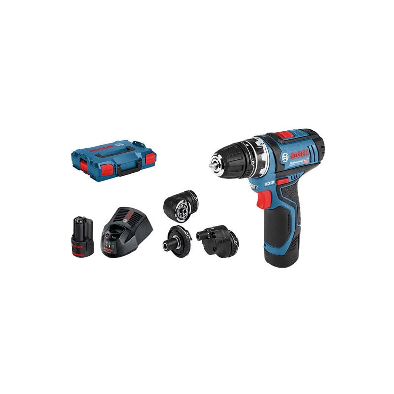 

Taladro atornillador profesional a batería Bosch GSR 12V-15 + 2 baterías 2.0 Ah y accesorios