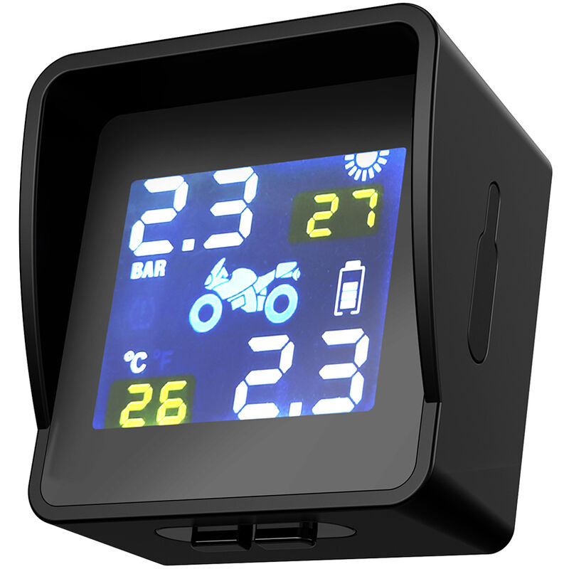 

Happyshop - Sistema de monitoreo de presion de neumaticos de motocicleta sin cable solar LCD Sensor externo inteligente Monitor en tiempo real