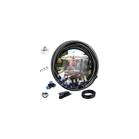 Sistema de nebulización, 10M 12 Boquilla Jardín Nebulización Refrigeración Sistema de riego Distribución Mist Maker para patio Jardín Invernadero Trampolín para parque acuático