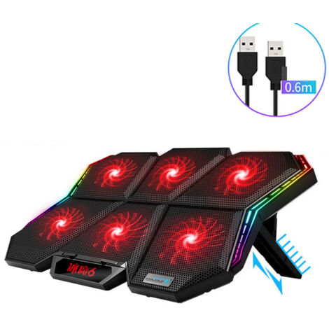 Sistema de refrigeración para portátiles con 6 ventiladores soporte de refrigeración ajustable para una óptima disipación del calor.
