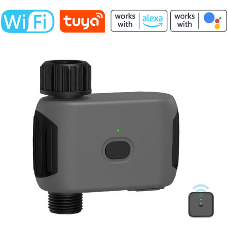 Sistema de riego automático inteligente Tuya WiFi para jardín y balcón, temporizador con sensor de lluvia y controlador de retardo de riego.