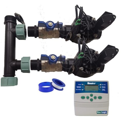 Sistema de Riego Automático para jardin de 2 zonas con Programador ELC401 y Electroválvulas Rain Bird HV 1" 24v