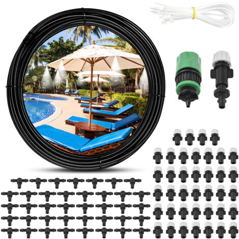 Sistema de riego casero para patio y jardín, manguera de poliuretano de 40 m/16 boquillas de aspersión de cobre/adaptador de 3/4", aireación y riego de jardín.