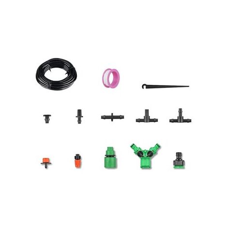 Sistema de riego por goteo (80 piezas) con manguera de 15 metros 1/4" fabricado en ABS y goma