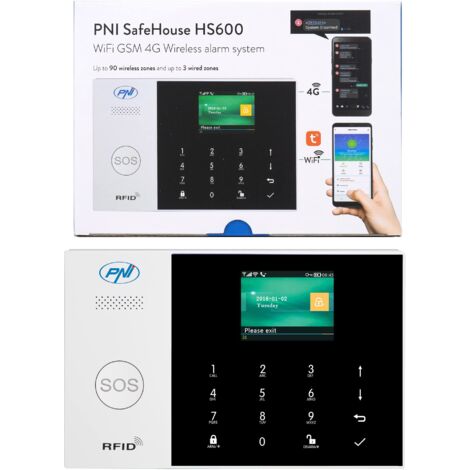 Sistema di allarme senza fili PNI SafeHouse HS600 Wifi GSM 4G, supporta 90 zone wireless e 3 zone cablate, compatibile con l'applicazione Tuya Smart, avviso SMS, chiamata vocale, notifica telefonica