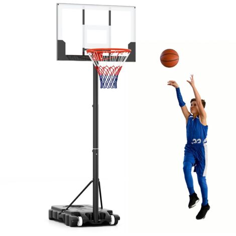 Sistema di canestro da basket regolabile (100-212 cm) per bambini, mobile, con pannello posteriore infrangibile, base riempibile