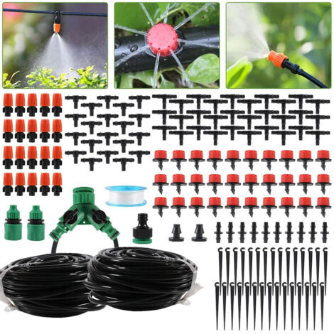 Sistema di Irrigazione a Goccia 30 m – Kit Micro Irrigazione per Giardino, Serra, Prato e Piante con Tubo e Ugelli Regolabili