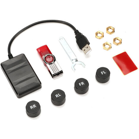 Sistema di monitoraggio della pressione degli pneumatici (TPMS) per auto con USB e allarme di monitoraggio, con sensore esterno per navigazione Android.