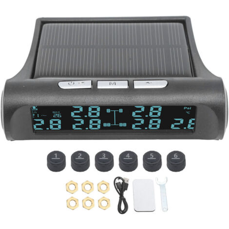 Sistema di monitoraggio della pressione dei pneumatici (TPMS) wireless a energia solare con schermo LCD e 6 sensori, impermeabile IP68, per rimorchi, camper, furgoni, SUV, pickup e autobus.