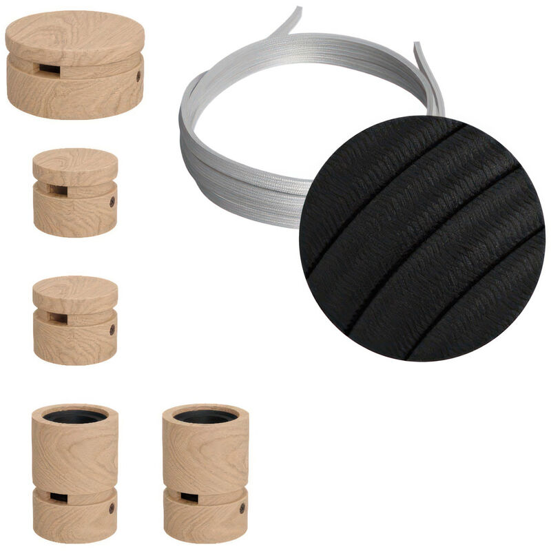 Image of Creative Cables - Sistema Filé Wiggle Kit - con cavo di 3 m per catenaria e 5 componenti in legno per interni CM04 - CM04