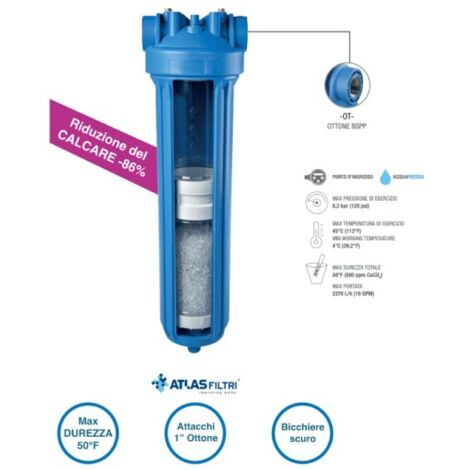 SISTEMA FILTRO PER ACQUA ANTICALCARE SCALEARMOR ROCK - IN/OUT - 1 OTTONE BSPP - PORTATA MAX 2270 L/H. - ATL